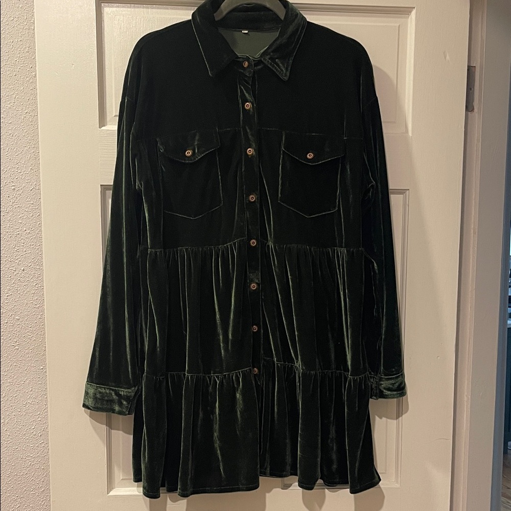 Velvet Button-Up Shirt Dress